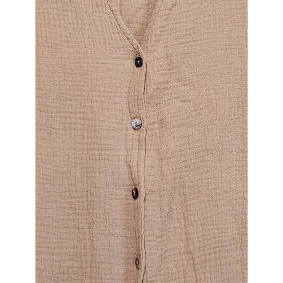 LA Relaxed Brown Cotton Gauze Button-up Top Womens Size Small - Picture 2 of 6